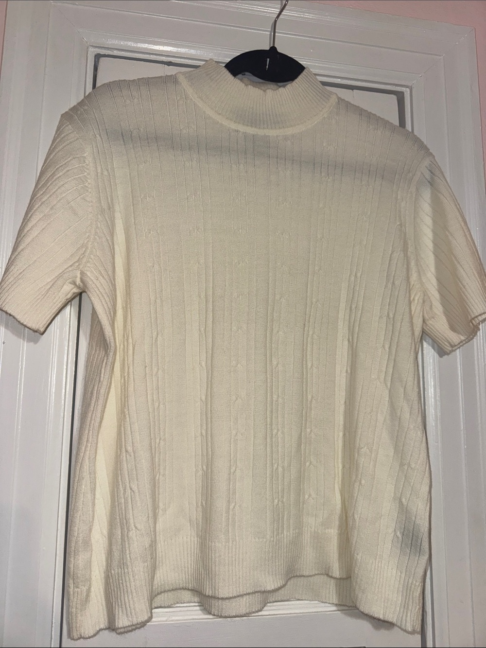 Norton McNaughton Cream Ribbed Short Sleeve Mock Neck Top
